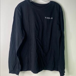 Tesla Black Crew Neck Long Sleeve Men’s Size Medium - Tiny Holes - 821